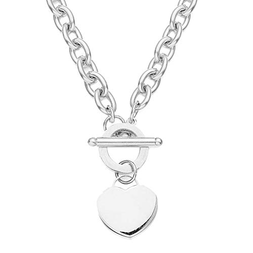 WangGao Elegent Love Stainless Steel Link Chain Blank Heart Charms Necklace for Women Toggle Clasp Closure