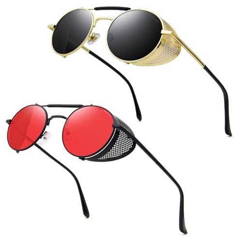 Image of RONSOU Steampunk Style Round Vintage Polarized Sunglasses Retro Eyewear UV400 Protection Matel Frame