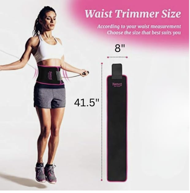 Macco Unisex Sauna Waist Trimmer Belt for Ab Training and Toning, Black with Pink Trim - 42