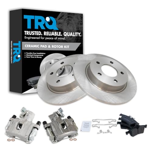Image of TRQ Rear Brake Pad and Rotor Set Ceramic Solid Rotors Calipers | For 2006-2008 Mazda 3