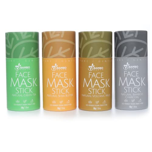 Natural Face Mask Clay Stick 4 Pack Purifying Moisturizing Deep Cleansing Facial Skin Care Masks For Poreless Cleanse & Pore Blackhead Remover With Plant Oil Green Tea Charcoal Shea Butter Zero Waste