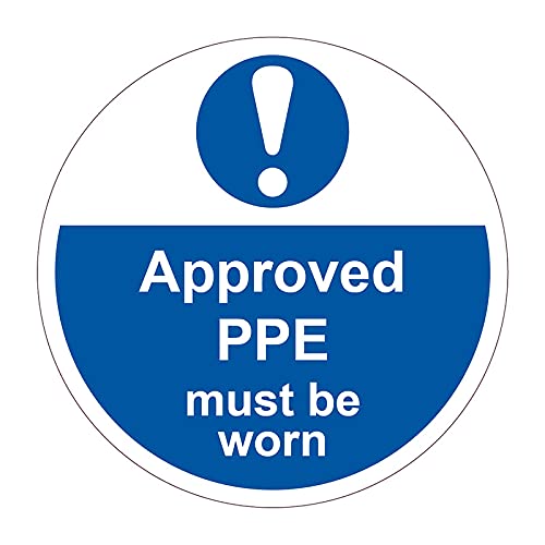 400mm Self-Adhesive Approve PPE Must Be Worn Floor Sticker - Durable Anti-Slip Vinyl Safety Sign for Workplace Compliance & Hazard Zones, Easy Peel & Stick Installation