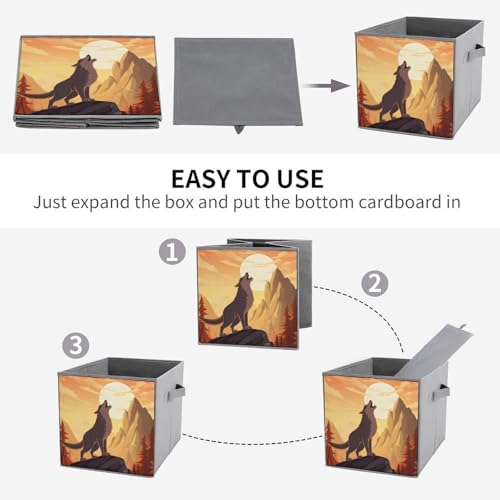 Boîtes de rangement pliables loup organiseur durable avec poignées - 5