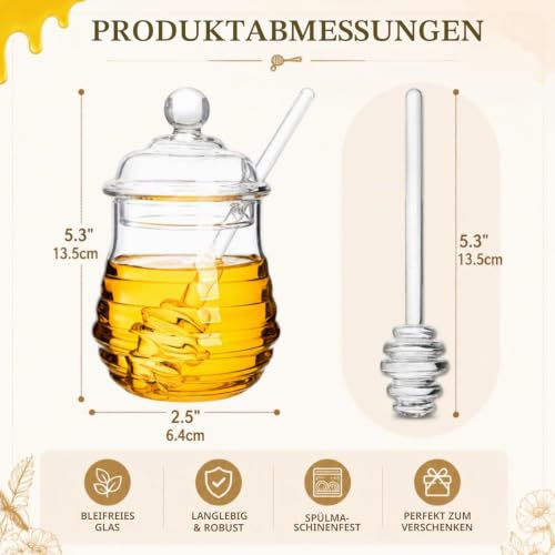 Foto von Lawei Honigglas mit Löffel und Deckel 300ml Glas Honigtopf Honigbehälter Honigglas Honigdose Honigspender mit Honig Löffel und Deckel