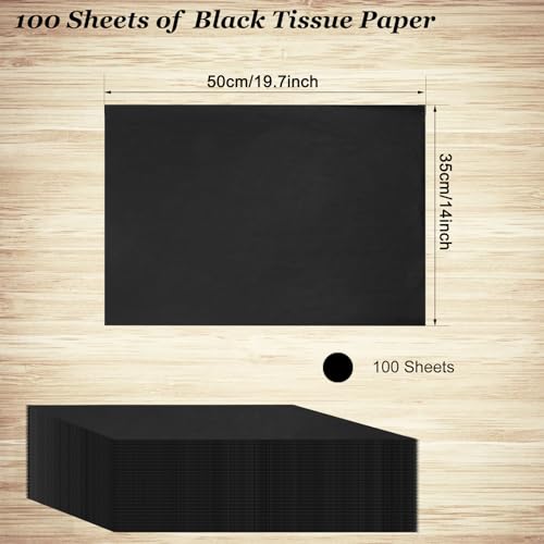 Image of 100 Sheets Black Tissue Paper Artdly 14 x 20 Inches Black Wrapping Paper Bulk for Weddings Birthday DIY Project Christmas (Pack of 3)