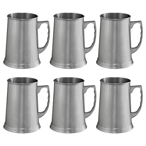 DISCOUNT PROMOS Stainless Steel Beer Stein Mug 13.5 oz. Set of 6, Bulk Pack - Great for Restaurant, Brewery, Pub - Silver