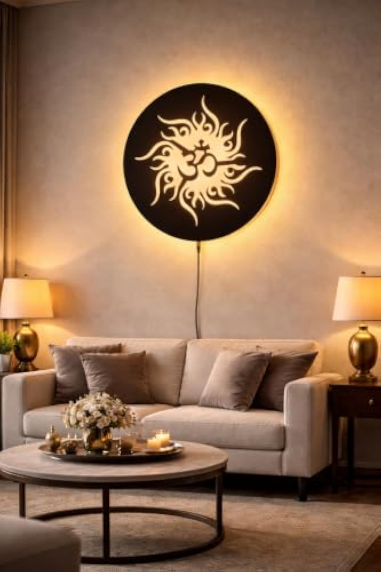 LED Backlit Om Symbol Wooden Wall Decor, 18 x 18 Inch