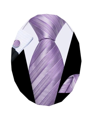 Image of Barry.Wang Tie Sets for Men Silk Stripe Necktie Woven Checkered Handkerchief Cufflinks Formal Business Wedding