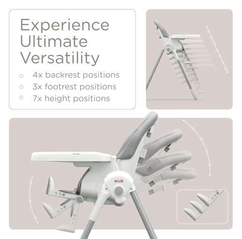 Image of KUB 3-in-1 Foldable & Portable Baby High Chair (Grey with Toys) | 7 Height & 4 Recline Adjustable High Chairs for Babies and Toddlers with Removable Seat & Tray for Easy Clean