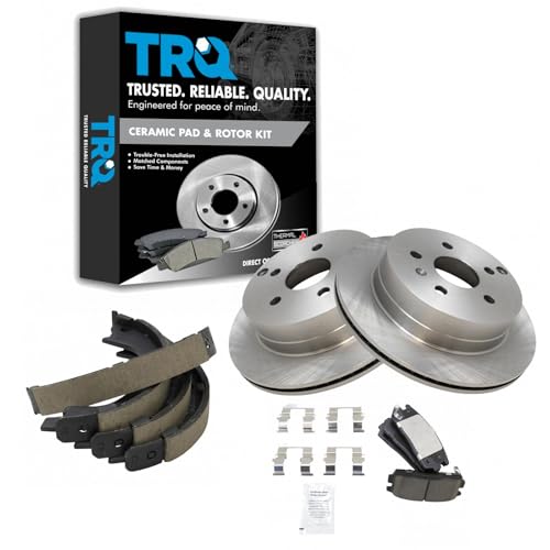 Image of TRQ Rear Brake Pad and Rotor Set Ceramic Vented Rotors Parking Shoe Compatible with 2010-2017 Chevrolet Equinox 2010-2017 GMC Terrain