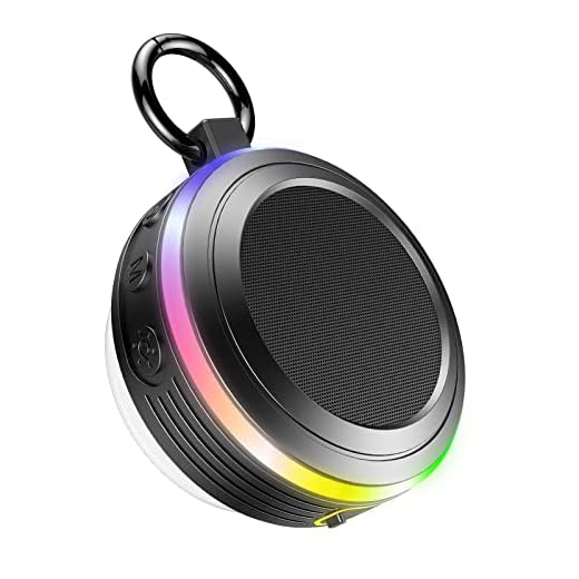 Portable Bluetooth Speaker with Light Show, IPX7 Waterproof Shower Speaker with FM Radio and Built-in Microphone,Bluetooth Speakers for Shower,Travel,Running,Mountaineering,Camping and More Outdoor
