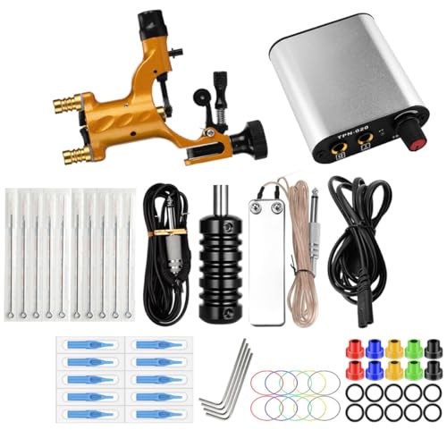 PACKOVE Máquina de Tatuar Rotativa Portátil Motor Estable de Acero Inoxidable Plateado, Kit de Tatuaje Completo para Principiantes Fuente de Alimentación Ac220, Ligero y Robusto para Uso