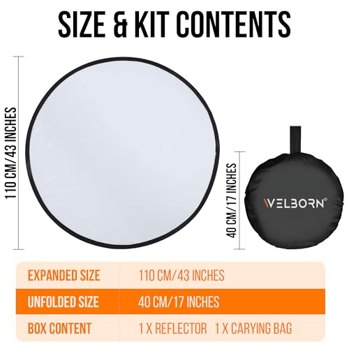 Image of Welborn 5-in-1 Collapsible Light Reflector 43 inch (110cm) - Gold, Silver, White, Black & Translucent Photography Diffuser for Studio & Outdoor Shoots