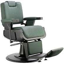 Berkeley Sherman Heavy Duty Barber Chair Reclining Seat, Hydraulic Barber Chair for Barber Shop Hair Salon, Black Frame Green Leather
