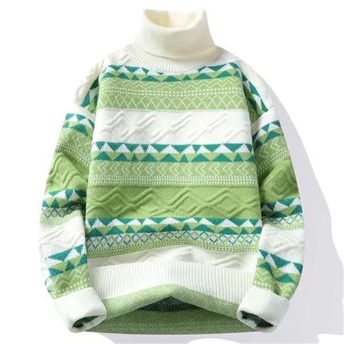 Men’S Loose Fit Patchwork Turtleneck Knitted Pullover Sweater Warm Youthful Vitality Long Sleeve Jumper Top3