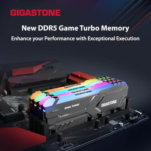Image of 【RGB DDR5 RAM】 GIGASTONE Game Turbo 128GB Kit (4x32GB) DDR5 5600MHz PC5-44800 CL40-40-40-76 Intel XMP 3.0 AMD Expo 1.2V UDIMM 288 Pin Unbuffered Non ECC High Performance Gaming Desktop Memory - Black