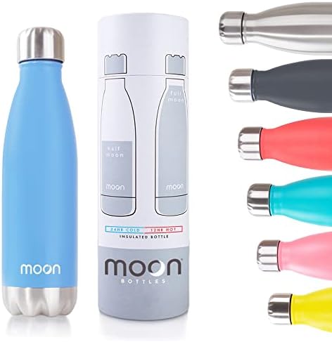 moon bottles - Carbon Neutral Stainless Steel Metal Water Bottle & Vacuum Flask - 24 Hrs Cold & 12 Hot - Insulated Drinks Bottles, Double Walled Reusable Drink Flasks, Leakproof (260ml, Soft Pink)