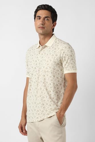 Image of Peter England Men's Cotton Abstract Floral Print Polo T-Shirt - Casual Wear | Stylish & Breathable