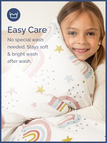 Image of Kids Queen Rainbow Sparkles Bed Sheets - 4 Piece Rainbow Sparkles Sheet Set | Rainbow Sparkles Themed Bedding, Ultra-Soft, Cute & Cozy, Breathable & Machine Washable, Bed Set for Boys, Girls & Teens