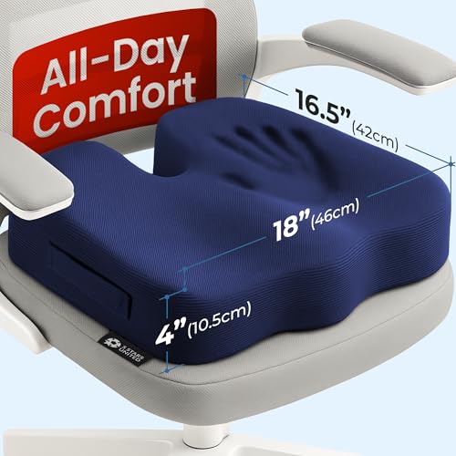 Image of 5 STARS UNITED Seat Cushion - Memory Foam Chair Cushion for Tailbone Pain Relief - Ergonomic Support for Coccyx, Sciatica & Butt - Office, Desk & Gaming Chair, Car Seat, Wheelchair, Airplane, Blue