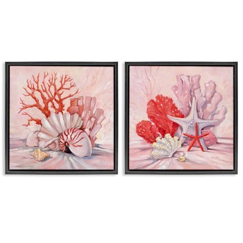 Stupell Industries Conjunto de arte de parede em tela flutuante emoldurada rosa coral natureza morta