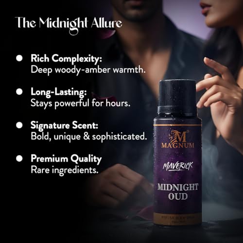 Image of Magnum Maverick Midnight Oud Perfume Body Spray for Men - Exotic Oud, Rose & Saffron Scent for Date Night | Seductive Long-Lasting Arabic Fragrance | 150ml