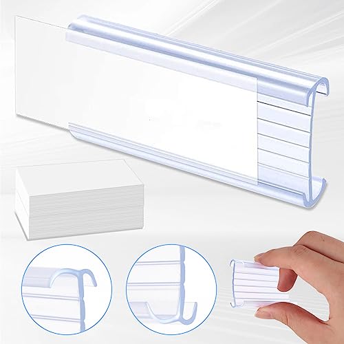 Shelf Label Holder 100 Pcs, Basket Labels Clip On, Shelf Labels for Storage Bins Labels, Wire Shelf Clips with Label Paper Inserts, Merchandise Sign Display Holder, Compatible with 1-1/4 Inch Shelve