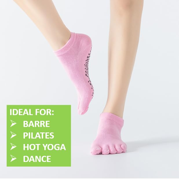 OYSTERBOY Yoga Socks for Women – Full-Toe Non Slip Sticky Grip Yoga Socks Made for Yoga Barre Pilates Dance Ballet Boxing (US, Numeric, 5, 11, Regular, Regular, Pink)