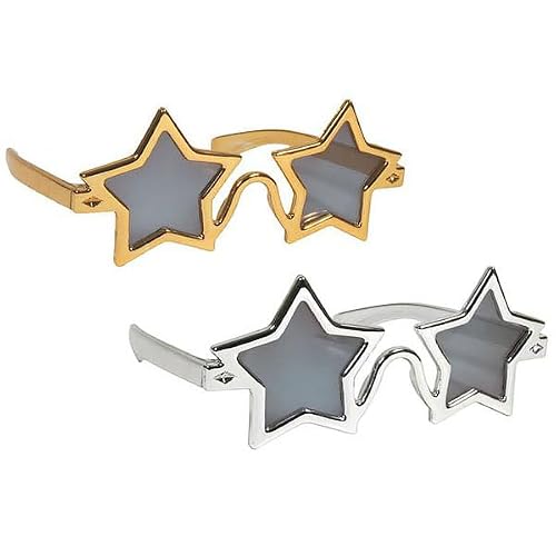 Image of jokeshop Star Glasses Unisex Elton John Accessory Disco 1970's 1980's Star Shaped Novelty Fancy Dress Party Glasses (Silver)