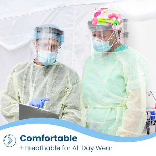 HCS Bulk PPE Gowns - Disposable Gowns, Medical - Single Layer, Spunbound Isolation Gown Disposable - Elastic Cuffs, Neck & Waist Tie - Clinic, Dentist, Hospital - Yellow Cover Gown, Large (50/Case)