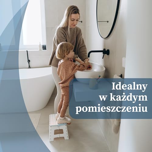 Bisoo SkładanyTaboret dla Dzieci – Antypoślizgowy Stopień Stołek do Toalety łazienki i Kuchni – Składany Przenośny i Poręczny Podnóżek Dziecięcy - 22 cm (Niebieski)