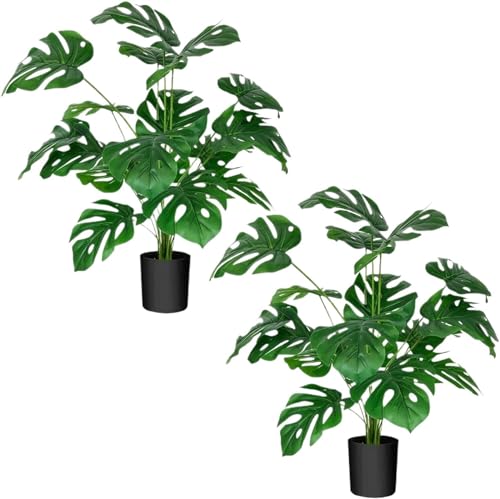 WOTZOV Paquete de 2 Plantas Artificiales de 71 cm, Monstera Deliciosa de imitación, para decoración del hogar y la Oficina, 2 Unidades de 71 cm