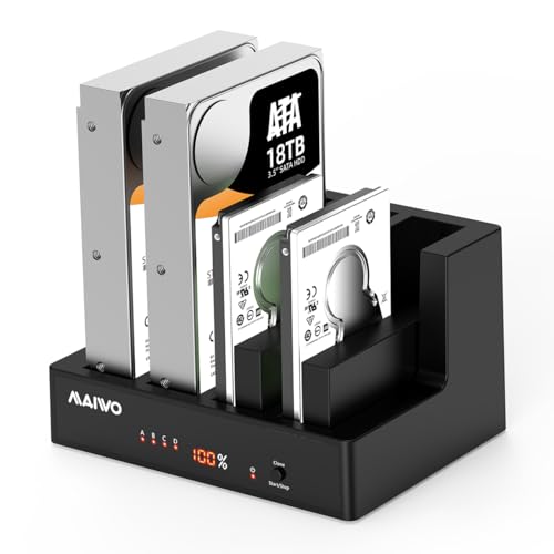 MAIWO 4 Bay Hard Drive Docking Station with Offline Cloning, External Hard Drive Duplicator for 2.5'' 3.5'' SATA SSD HDD with LED Indicator, 96TB Expansion,...
