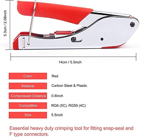 Flytuo Coax Cable Crimper Kit, F-Type Compression Crimping Tool with 20pcs Crimp Connectors Tool and Rotary Coaxial Cable Cutter for RG-58, RG-59, RG-62