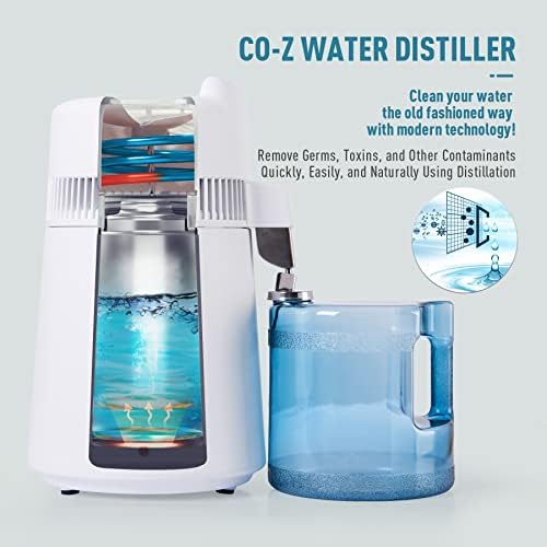 CO-Z 900W Pure Water Distiller | 6 Litre Distilled Water Machine with 6 Litre Jug | Electric Water Purifier for Home Water Distilling | Countertop Distiller for Kitchen or Lab, White