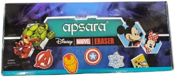 Apsara Eraser Disney Dispenser|for Clean & Clear Erasing|Dust Free|Non-Toxic & Safe for Kids|Vibrant Body Colors|5 Assorttment Designs|Use for School,College Students|50 Pcs Pack,Multi-Color
