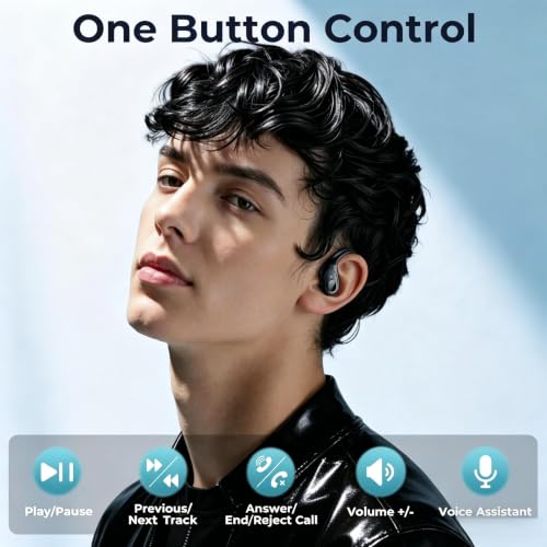 Image of occiam Active Noise Cancelling Earbuds Wireless Bluetooth Headphones | Ear Buds 90Hrs Playback Stereo Bass Earphones with Mic Over-Ear Hooks IPX7 Waterproof Headset for Work Sports