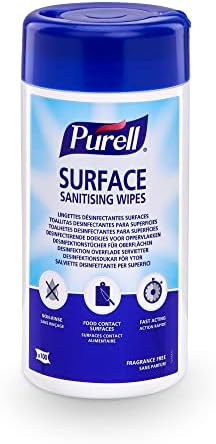 Purell Surface Sanitizing Wipes, 100 Count Canister - Unscented Food Contact Sanitizing Wipes - Kills 99.999% of Most Harmful Germs - No Rinse Required