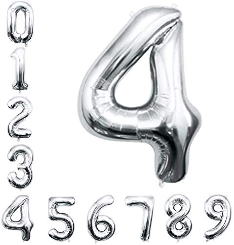 Wanna Party 16 inch Birthday Foil 4 Number Helium Balloon Party Decoration Silver Pack of 1, Number foil Balloon Birthday Anniversary Party Decoration, Silver