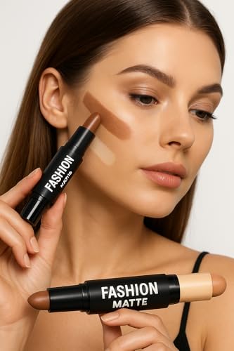 Image of FASHION MATTE 2 in 1 Highlighter & Contour Stick | Dual-Ended Cream Stick for Face Shaping & Glow | Long-Lasting, Easy Blend, Travel-Friendly Makeup Stick 8G ETC..