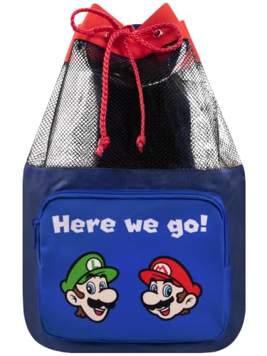 Super Mario Mochila Piscina Luigi y Mario Bolsa Deporte Niño | Mochila Playa Para Niños | Azul Talla única
