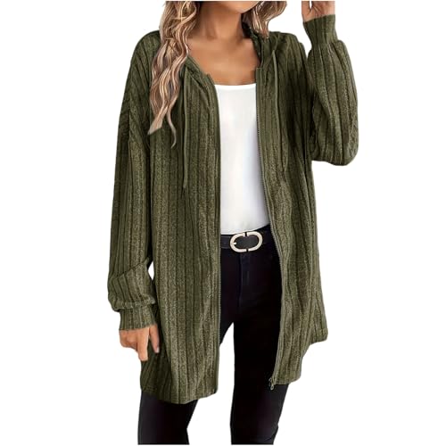 OTSANT Zip Up Hoodie Women Lightweight Long Sweatshirt Jacket Oversized Knit Cardigan Sweater Fall Casual Jacket 2025 Army Green