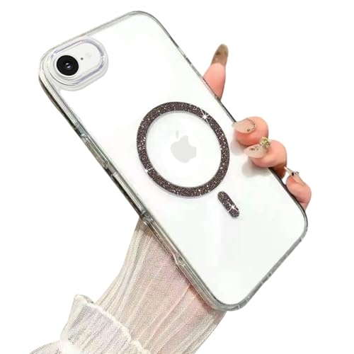 Image of VONZEE Glitter Ring Case for iPhone 16e /17e (Compatible with Magsafe) Cute Shiny Colourful Bling Cover | Transparent Glossy PC+TPU Shockproof Protective Case for Girls & Women (Black)