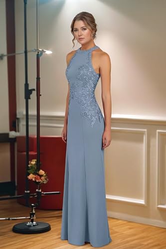 Mother of The Bride Dresses for Women Satin Lace Appliques Halter Mermaid Wedding Guest Dress Formal Evening Gowns2