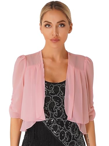 La Mejor Recopilación de Toreras para Mujer que puedes comprar esta semana. 49 winying Mujeres Chiffon Bolero Chaleco Volante Cardigán Corto Abrigo Manga Media Chaqueta Abierta Delantera Abrigo Rosa Mediano