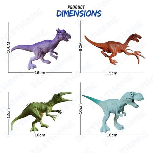 Image of ZESTHOME Big Dinosaur Toy for Kids | Realistic Hard Rubber Dinosaur Figure | Non-Toxic, Durable Jurassic Animal Toy for Boys & Girls 3+ Years | 15 cm | 4 piece