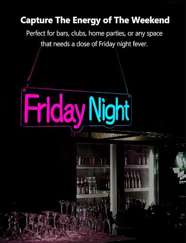 Image of Friday Night Neon Sign,15.7 Inch Giant Friday Night Light up Sign - Cool Neon Light Wall Decor for Home Karaoke Bar Restaurant Pub Cafe Salon Game Room, USB Powered (15.7 x 4.7 inches, 1Pack)