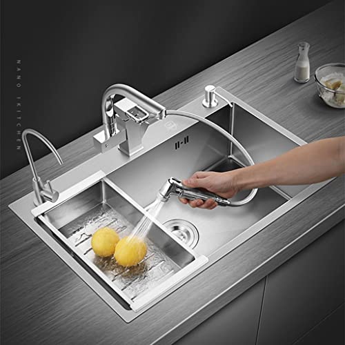 TAXXII Fregadero de Acero Inoxidable 304, lavavajillas de Cocina Equipado con Grifo con Pistola rociadora robótica, Cesta de Drenaje y Grifo de Limpieza (Plateado, 60 x 45 cm, 20 cm).