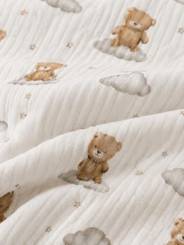 Image of TuddyBuddy Baby Cotton Wearable Quilted Sleeping Bag Blanket 1.5 Tog with 1 Way Zipper Closure | Ideal for Babies & Kids Hypoallergenic Fabrics | (Teddy AOP - Ribbed White, 12-18 Months)