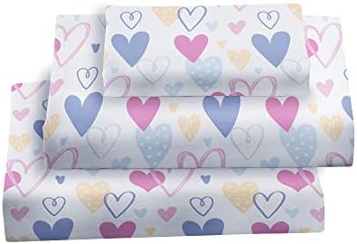 Softan Bed Sheet Set for Kids Girls, Twin Size Kids Sheets Microfiber Kids Fitted Sheet, Breathable & Silky Soft Feeling Kids Sheet Set 3 PCs Pink Heart Kids Twin Bed Sheet